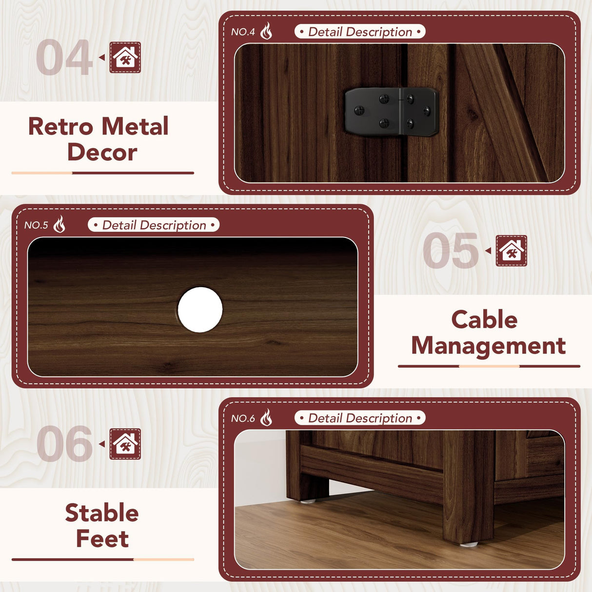 JUMMICO Fireplace TV Stand for TVs Up to 65+ Inch Entertainment Center with Open Storage Shelves and Side Cabinets, Media Console Table with Barn Doors for Living Room (Walnut) JUMMICO