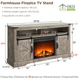 OKD Fireplace TV Stand for 65+ Inch TV, 33" Tall Highboy Farmhouse Entertainment Center w/ 23'' Electric Fireplace, Rustic Media Console w/Sliding Barn Door for Living Room, Light Rustic Oak OKD