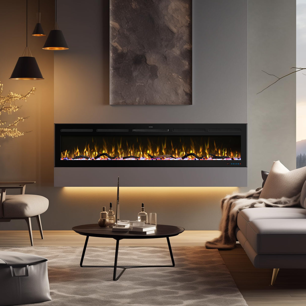 Velaychimney 60" Smart WiFi Electric Fireplace Insert, 13 Flame & Fuel Bed with Automatic Cycle, Fireplace Heater with APP Control & Thermostat, Timer, Recessed and Wall Mounted Velaychimney