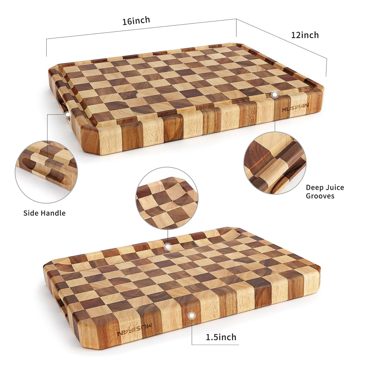 Acacia Wood Cutting Boards for Kitchen-Large Wooden Cutting Boards for Chopping Meat, Cheese, Fruits, and Vegetables Musifan