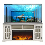 JXQTLINGMU Fireplace TV Stand with 36" Electric Fireplace for 80 Inch TV, Farmhouse 32" Tall Highboy Entertainment Center w/6 Shelves, Modern Media Console w/Storage for Living Room, Distressed White JXQTLINGMU