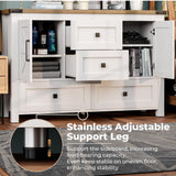 VVFLU Farmhouse White Dresser for Bedroom with 4 Drawers and 2 Barn Doors, White Wood Chest of Drawers 47 Inch Wide, Large, Long, Adjustable Shelves, 5 Legs, Living Dining Room, Entryway, Hallway VVFLU