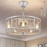 MADSHNE 20" Retro Caged Ceiling Fan with Lights and Remote, Small Farmhouse Ceiling Fan Light, White Rustic Enclosed Bladeless Fan for Bedroom, Kitchen MADSHNE