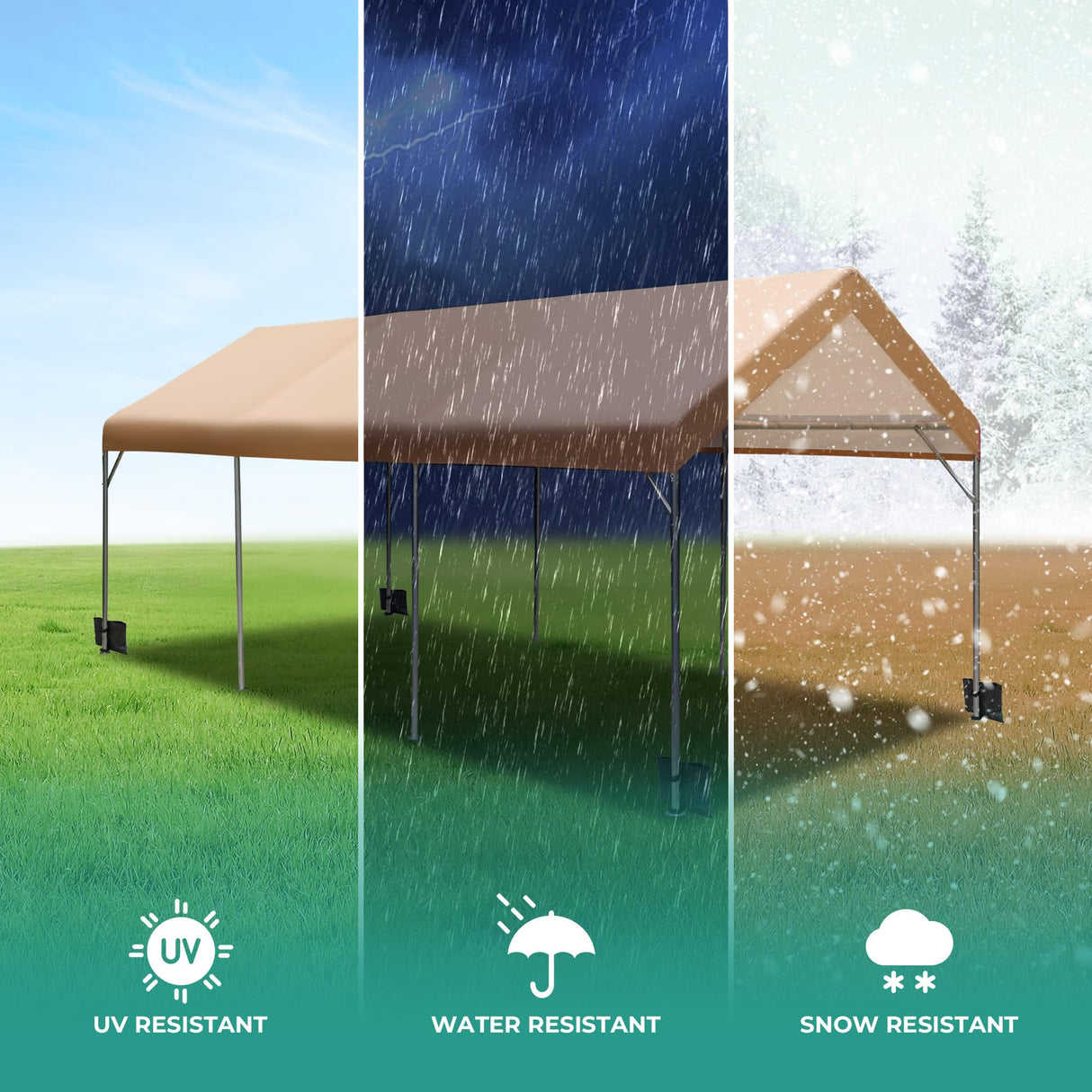 MIXPATIO 10 x 20 ft Heavy Duty Carport Car Canopy, Portable Car Port Garage Party Tent, Galvanized Car Shelter All Weather with Reinforced Steel Frame for Car, Boat, Beige MIXPATIO