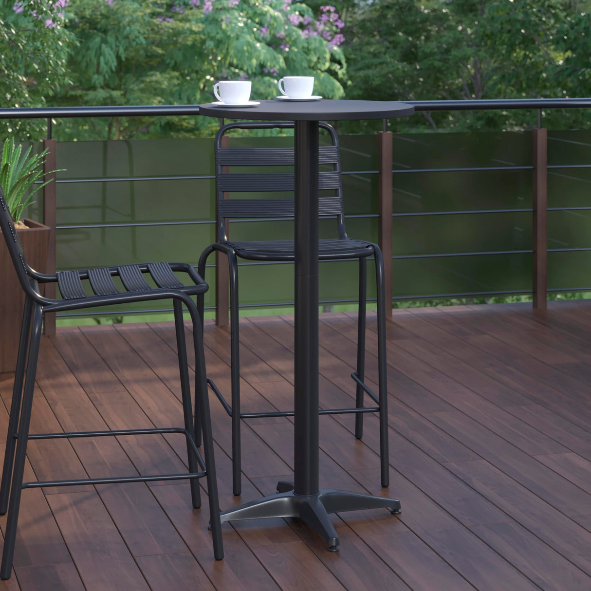 Flash Furniture Metal Bar Table - Aluminum Patio Table - Mellie 23.5"H Round Bar Height Table - Indoor/Outdoor - Black Flash Furniture