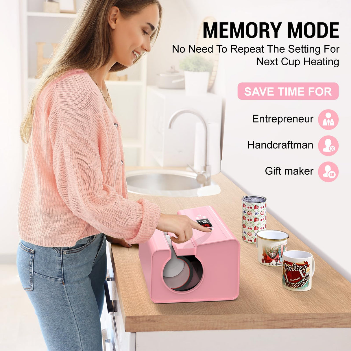 Whubefy Auto Tumbler Heat Press Machine, Pink Mug Heat Press Heat Up Even & Fast, Cup Press Machine for 30oz, Sublimation Machine for Tumbler 2.6-3.34in, Glass Jar, Can & Mugs, Halloween Spirit Whubefy