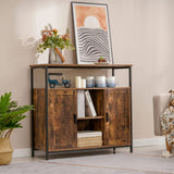 usikey Storage Cabinet with 2 Doors, Buffet Cabinet, Kitchen Cabinet with Adjustable Shelves, Open Compartment, Storage Sideboard, for Dining Room, Living Room， Rustic Brown usikey