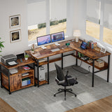 Unikito L Shaped Computer Desk with Magic Power Outlets and USB Charging Ports, Sturdy Reversible Corner Desk with Storage Shelves, Modern Work Desk for Home Office, Easy to Assemble, Rustic Brown Unikito