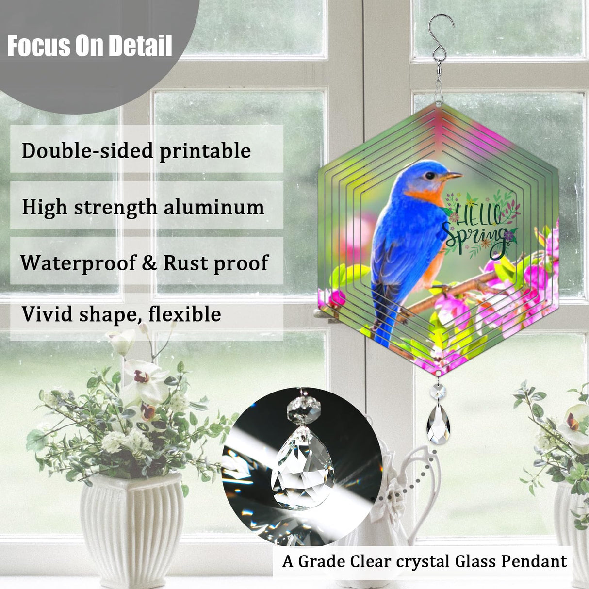 4Pack 8inch Sublimation Wind Spinner Blanks 3D Aluminum Metal Wind Sculpture Kinetic Spinners for Yard and Garden Indoor Art Ornaments Hanging Decoration (Hexagon) WindMage