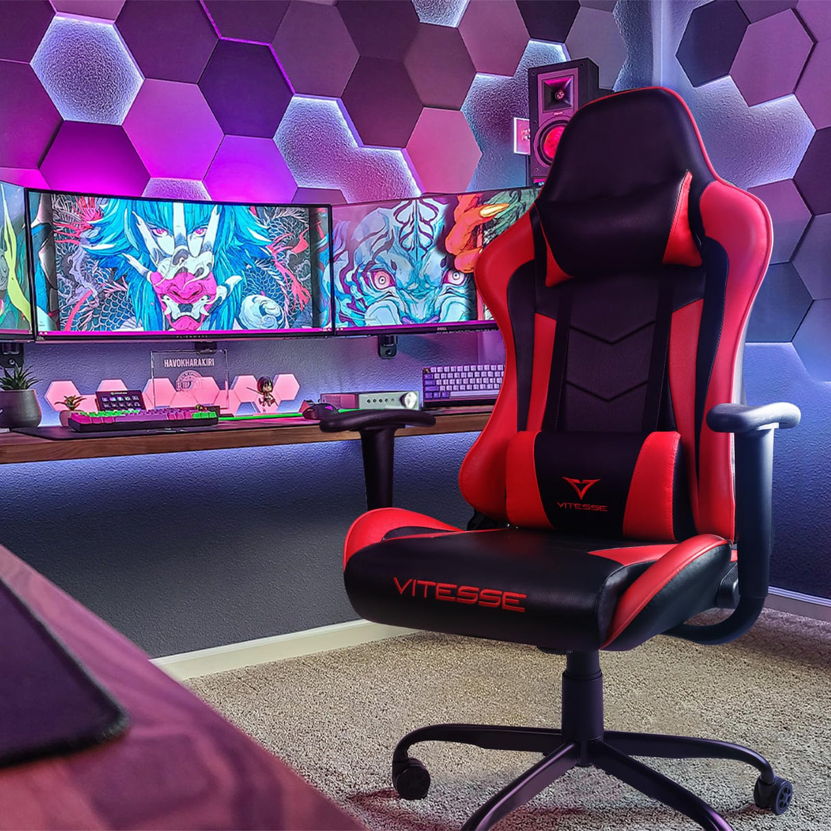 VITESSE Ergonomic Red Gaming Chair for Adults, 330 lbs PC Computer Chair, Racing Office Chair, Silla Gamer Height Adjustable Swivel Chair with Lumbar Support and Headrest… VITESSE