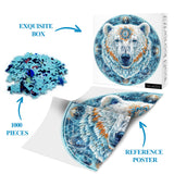 Mandala Polar Bear Puzzle for Adults 1000 Piece, Round Animal Shaped Jigsaw Puzzle, Nature Puzzles of Wildlife BBOLDIN