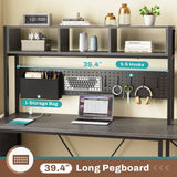 SEDETA L Shaped Gaming Desk with Hutch, 57.5” Reversible Home Office Desk with Power Outlet and Pegboard, Gaming Computer Desk with Keyboard Tray and LED Lights and Storage, Grey SEDETA