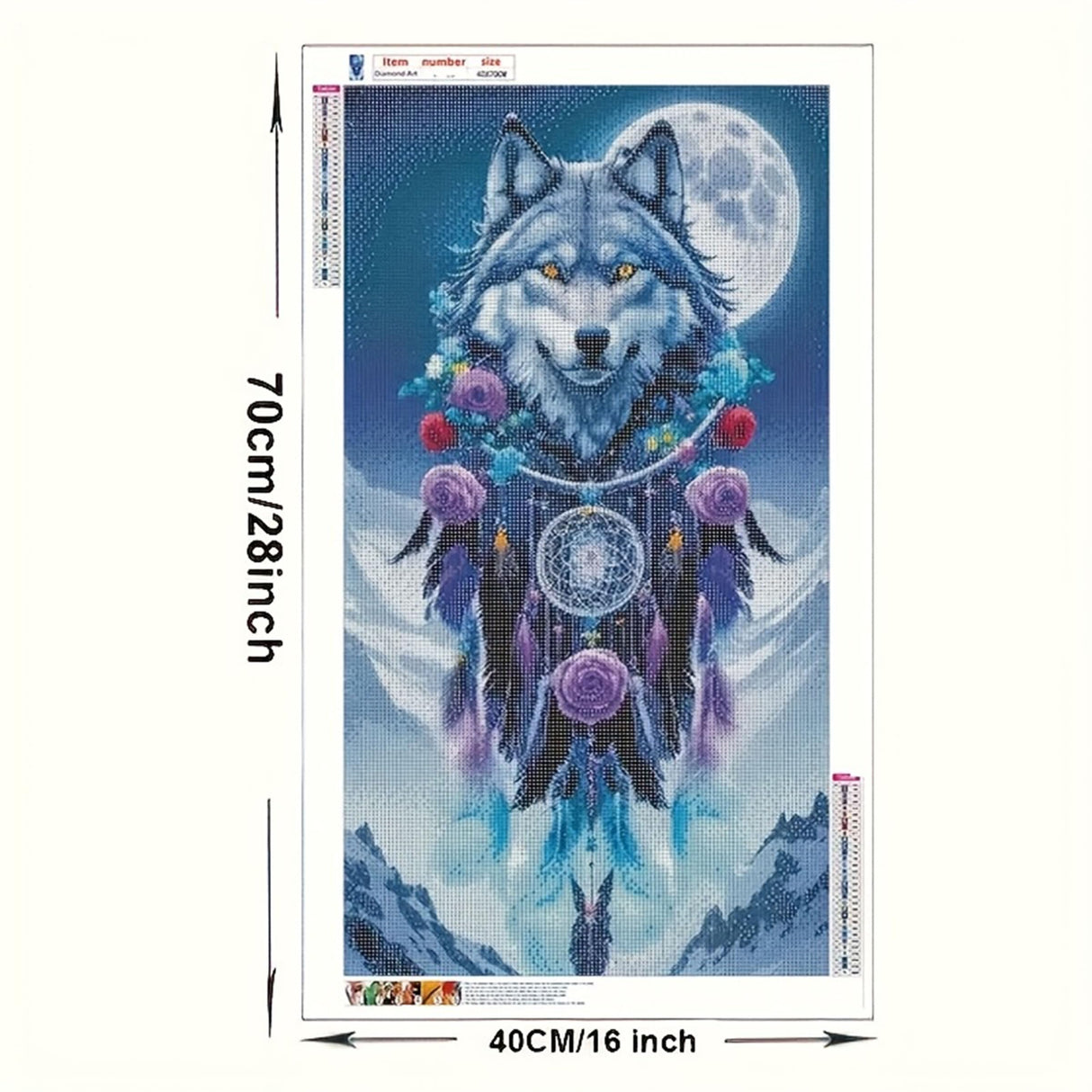 KUFWKEY Dreamcatcher Diamond Art,Wolf Diamond Art Kits for Adults, Full Round Drill Diamond Painting Kits,Animal Diamond Mosaic Art for Adults,Home Decor,Large Size,16x28 inch KUFWKEY