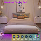 Muluflower King Size Floating Bed Frame with LED Lights and Convenient Charging Station Muluflower