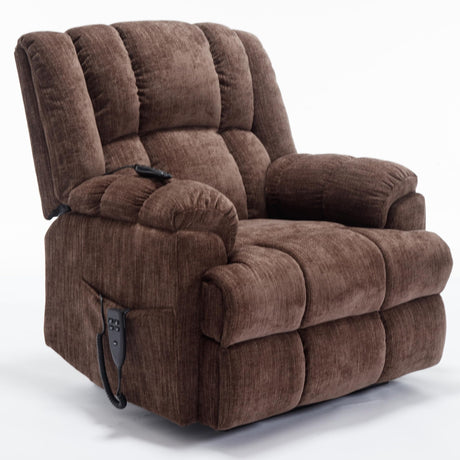 RHHVVR Power Lift Recliner Chair for Elderly, Oversized Chenille Electric Recliners Chairs for Living Room, Dual Motor 180° Lay Flat Recliner Big Sofa with Massage and Heating, Heavy-Duty, Brown RHHVVR