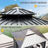 DWVO 10x10ft Hardtop Gazebo Double Roof with Nettings and Curtains, Heavy Duty Galvanized Steel Outdoor Vertical Stripes Roof for Patio, Backyard, Deck, Lawns, Grey DWVO