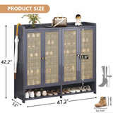 sasygfi Bamboo Shoe Storage Cabinet with Doors, 8 Tier Freestanding Shoes Heels Sneakers Shoe Rack Shelf for 36-40 Pairs, Entryway Shoe Cabinet with Drawers for Hallway Living Room (Grey, 8th floor) sasygfi