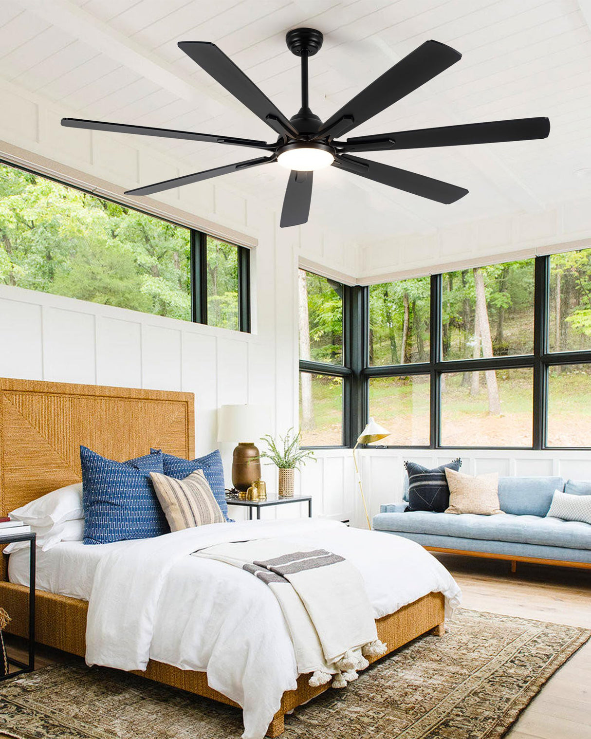 Maxslak 72" Large Smart Ceiling Fan with Light Remote Control via WIFI Alexa,6-Speeds Quiet DC Motor,Dimmable,Indoor Outdoor Black ceiling fan for Living Room,Patio,Dual Finish 7 Blades Maxslak