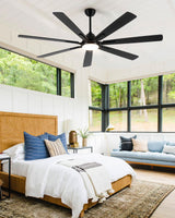 Maxslak 72" Large Smart Ceiling Fan with Light Remote Control via WIFI Alexa,6-Speeds Quiet DC Motor,Dimmable,Indoor Outdoor Black ceiling fan for Living Room,Patio,Dual Finish 7 Blades Maxslak