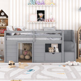 Bellemave Modern Farmhouse Twin Low Loft Bed with Storage and Play Space in Grey Bellemave