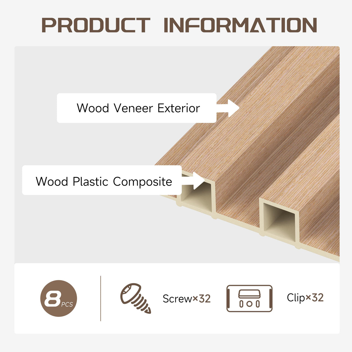 POHARE WPC Slat Wall Panels, 8 Pack Accent Slat Wood Slats for Wall and Ceilings, Acoustic Panels for Interior Wall Modern Décor, Oak, 95 x 6 in POHARE