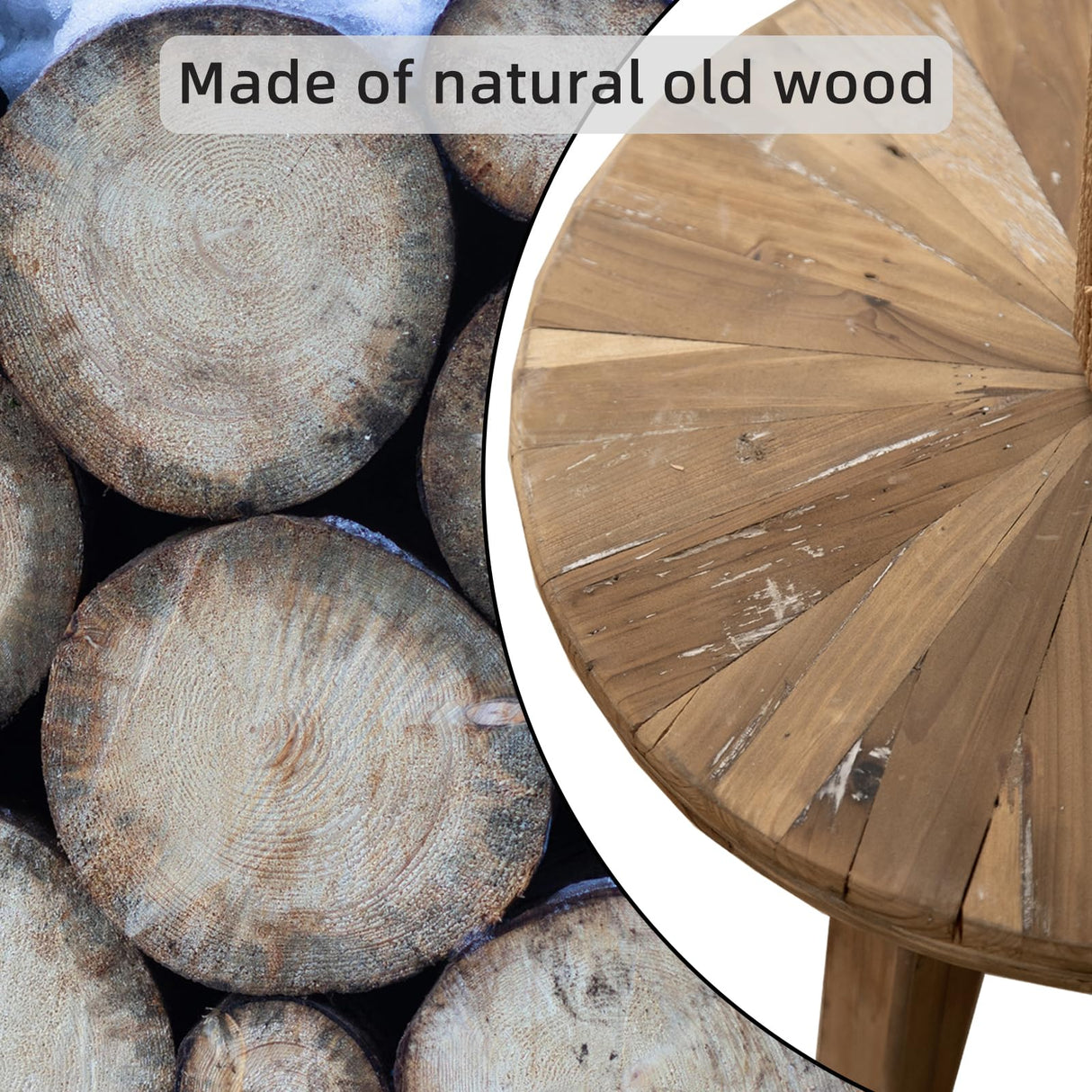 HuiDao Farmhouse Living Room Coffee Table Set of 2, Modern Circle Nesting Table Round Natural Finish with Handcrafted Old Solid Wood, Wooden Unique Coffee Table HuiDao