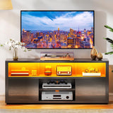 DWVO LED TV Stand for 55 Inch TV, Entertainment Center with 2 Storage Cabinet, 5 Open Shelves, Modern High Glossy Wood TV Console Table for Home, Living Room, Gaming Media Stand, Black DWVO