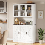 IRONCK 71" Tall Kitchen Pantry Cabinet with Microwave Shelf, White Hutch Cabinet with Storage Power Outlet, Food Pantry for Kitchen Dining Room IRONCK