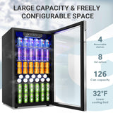 EUHOMY Beverage Refrigerator and Cooler, 126 Can Mini fridge with Glass Door, Small Refrigerator with Adjustable Shelves for Soda Beer or Wine, Perfect for Home/Bar/Office, Silver EUHOMY