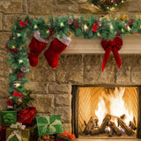 MorTime 9 FT LED Christmas Garland with Pinecones Red Berries Bows Christmas Balls Candies, Multi-function Christmas Garland with 50 Warm White LED Lights, 180 Branch Tips MorTime