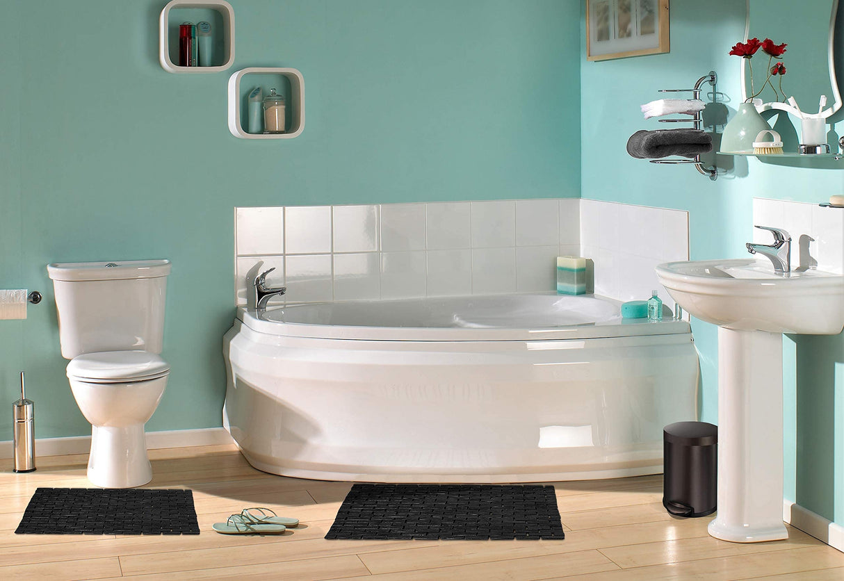 Black Bath Mat for Bathroom and Shower - 16 x 24 Inches (W x L) Bamboo Wood Rug Pad, Bathmat for Hot Tub Spa Sauna RV Camper Outdoor ZPirates