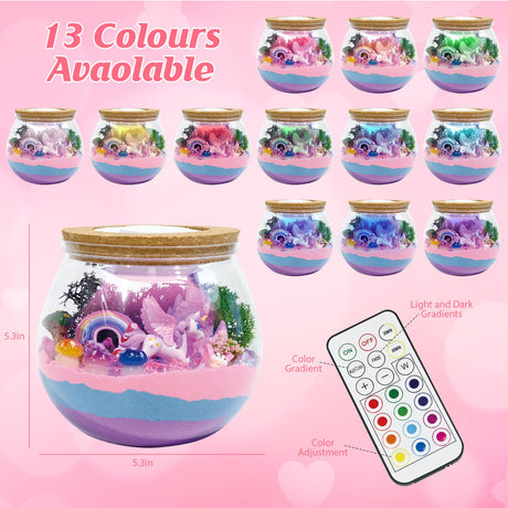 Unicorn Light-Up Terrarium Kit for Kids - LED Night Light Birthday Gift for Girls Ages 4-12 - DIY Arts and Crafts Kit lonfypeng