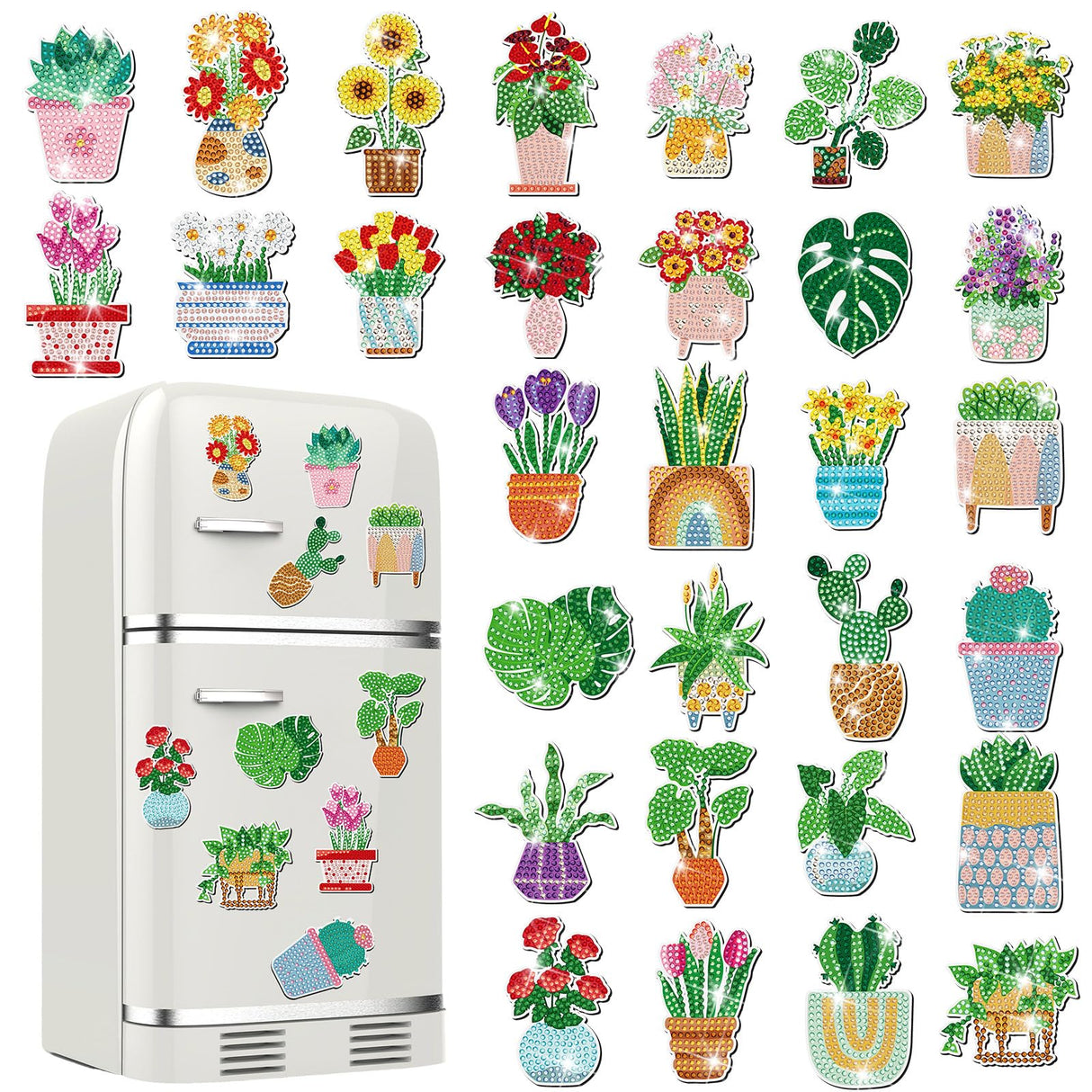 Remuuly 30 Pcs Diamond Painting Magnets Summer Diamond Art Magnet Kits for Adults Spring Flower Animal Cupcake 5D Rhinestones Refrigerator Magnetic Stickers for Fridge DIY Crafts Gifts(Spring) Remuuly