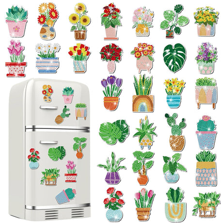 Remuuly 30 Pcs Diamond Painting Magnets Summer Diamond Art Magnet Kits for Adults Spring Flower Animal Cupcake 5D Rhinestones Refrigerator Magnetic Stickers for Fridge DIY Crafts Gifts(Spring) Remuuly