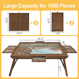 HALLYBEE Puzzle Table 1500 Pieces Wooden Puzzle Board with Legs, 34.3”x 26.5” Jigsaw Board with 4 Drawers and Cover, Foldable Leg Jigsaw Table for Adults Cho Brown HALLYBEE