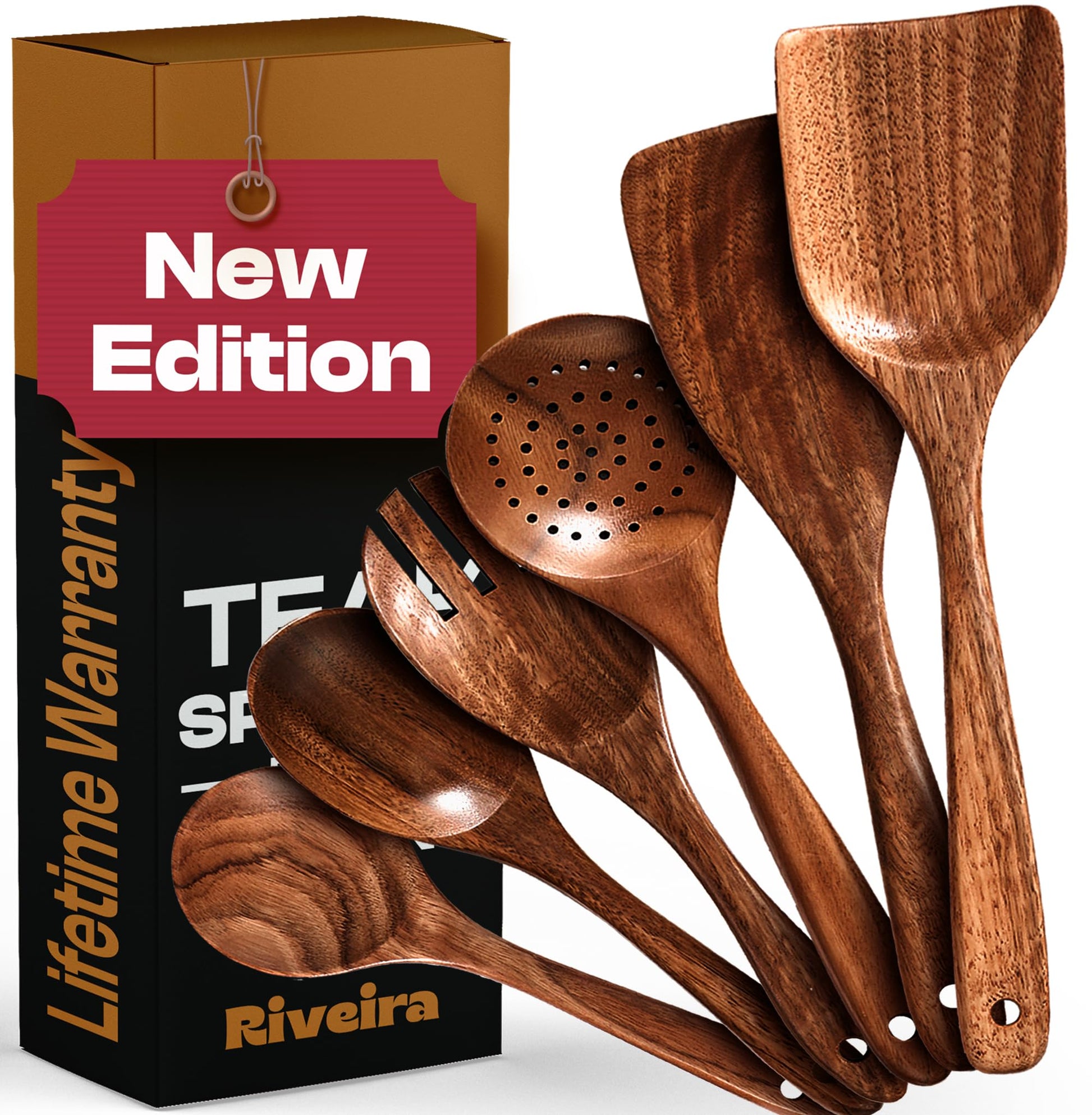 Riveira's 6-Piece Dark Brown Wooden Spoons for Cooking - Elegant Kitchen Essentials/Kitchen Utensils Set for Every Culinary Need Spatula - WoodArtSupply