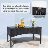 Gotland 8-Piece Outdoor Patio Furniture Set, Wicker Rattan Chairs & Sofa with Cushions and Glass Coffee Table, Conversation Set for Backyard, Lawn, Porch, Pool, Garden (Navy-1) Gotland