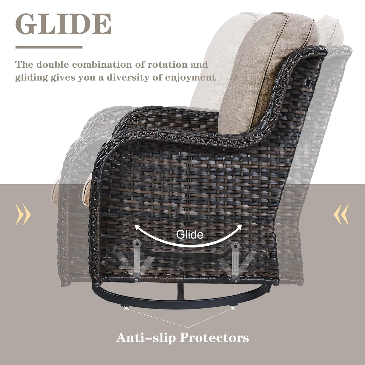 Outdoor Furniture Sectional Sofa L Shaped Couch - Patio Wicker Set with 2 Swivel Glider Chairs, 8 Piece Rattan Patio Conversation Sets with Gray Cushion for Deck Backyard Sunroom Grey Cushion Belord