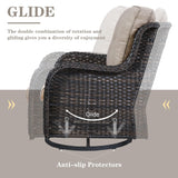 Outdoor Furniture Sectional Sofa L Shaped Couch - Patio Wicker Set with 2 Swivel Glider Chairs, 8 Piece Rattan Patio Conversation Sets with Gray Cushion for Deck Backyard Sunroom Grey Cushion Belord