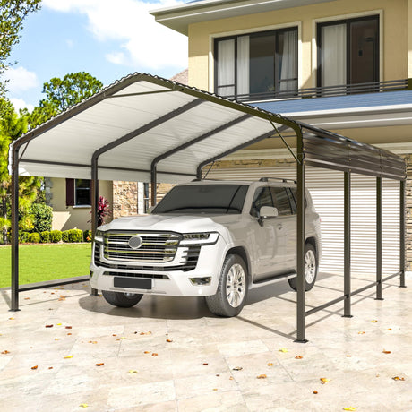 VIWAT Carport 10x15 FT Metal Carport with Enhanced Base Outdoor Heavy Duty Garage Galvanized Car Shelter for Pickup, Boat, Car and Tractors VIWAT
