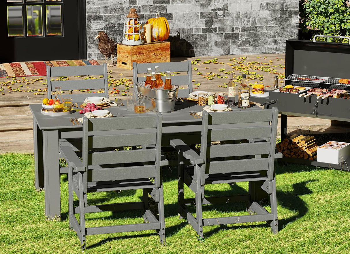 GREENVINES 5-Piece Patio-Dining-Set | HDPE Plastic | Outdoor Table and Chairs Sets for 4 | Patio Furniture | All Weather | Umbrella Hole | for Backyard Poolside Garden | Grey GREENVINES