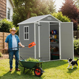 Greesum Outdoor Storage Shed 6X4FT All-Weather Resin Tool Room with Floor for Garden,Backyard,Pool Tool, Light Grey Greesum