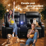 Loveseat Recliner Sofa, Home Theater Seating Massage Reclining Couch with USB, Center Console, Wall Hugger RV Recliners, 145° Adjustable Recline & Cup Holders & Side Pockets,for RV & Movie Room TOMOSLTER