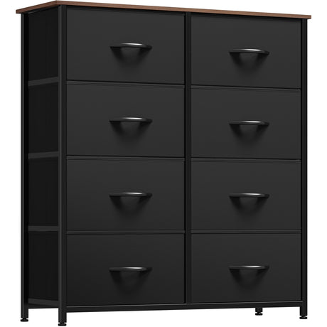 DWVO Dresser for Bedroom, Fabric Dresser with 8 Drawers, Tall Dresser, Double Dresser, Chest of Drawers for Closet, Living Room, Sturdy Steel Frame, Wooden Top, Easy Pull Handle, Black Ash DWVO