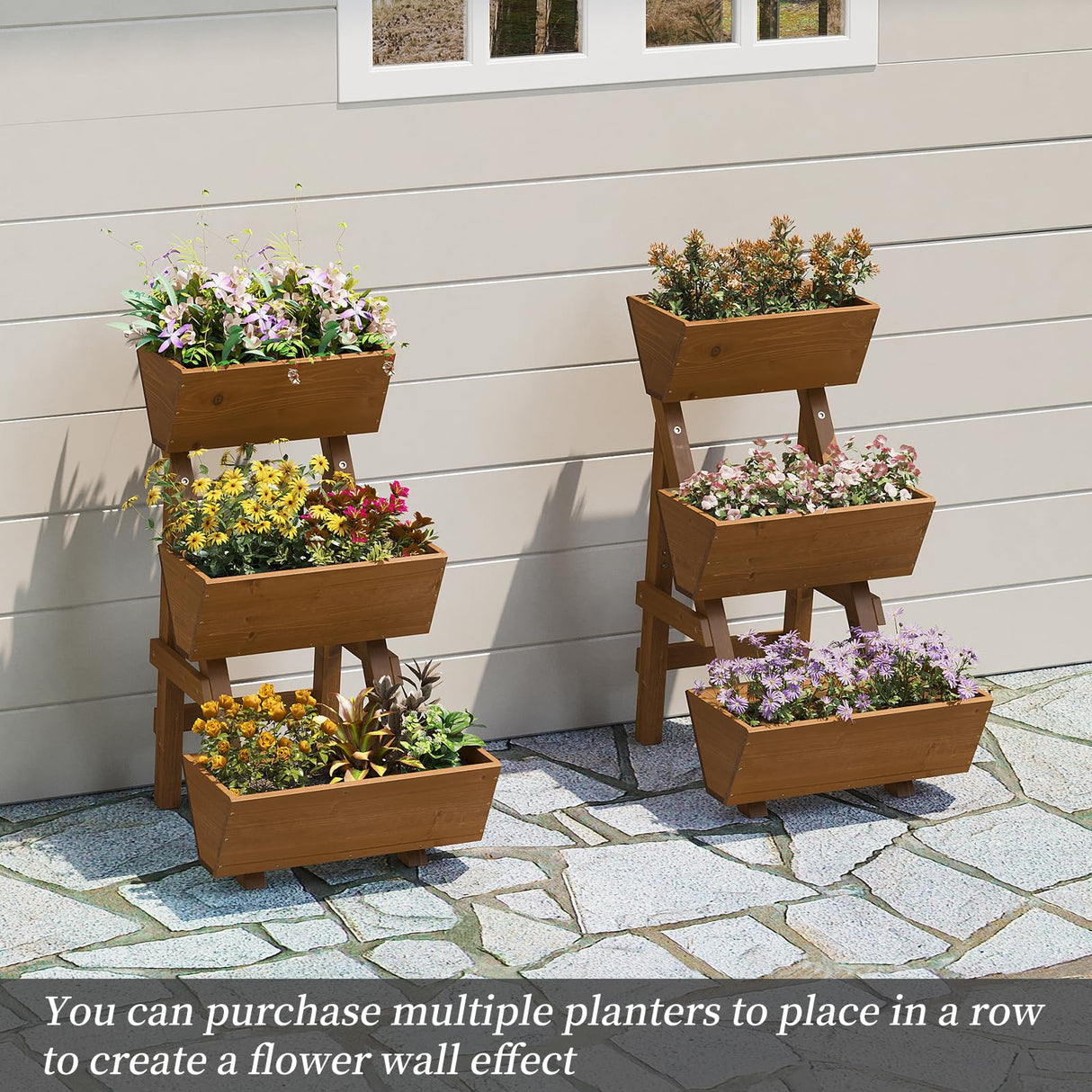 Kitsanery 3-Tiers Wooden Raised Garden Bed,Wood Planter Box for Vegetable,Flower Rack,Flower Pot Stands,Indoor Outdoor Gardening Planting Beds (Brown, Small) Kitsanery