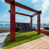 Tangkula 2-Person Wicker Hanging Porch Swing, Patiojoy Outdoor Rattan Swing Bench W/ 2 Back Cushions & 1 Seat Cushion, Sturdy Steel Chain, 800lbs Weight Capacity, Suitable for Deck, Backyard, Garden Tangkula