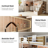 Kikihouse Full Size Loft Bed with Desk and Stairs, Headboard, Wardrobe, Bedside Storage Shelf, 6 Drawers, Charging Station & LED Light, Metal Gaming Loft Bed Frame for Adult Space-Saving Kikihouse