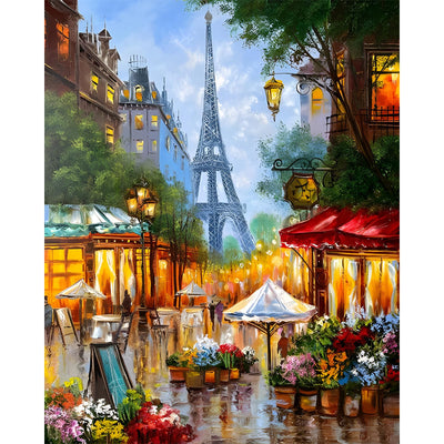 NEWENMO Paint by Numbers for Adults Street Landscape, Paint by Numbers Tower On Canvas Without Frame, DIY Oil Painting Perfect for Beginner, Hobbies and Home Wall Decor(16 * 20In)