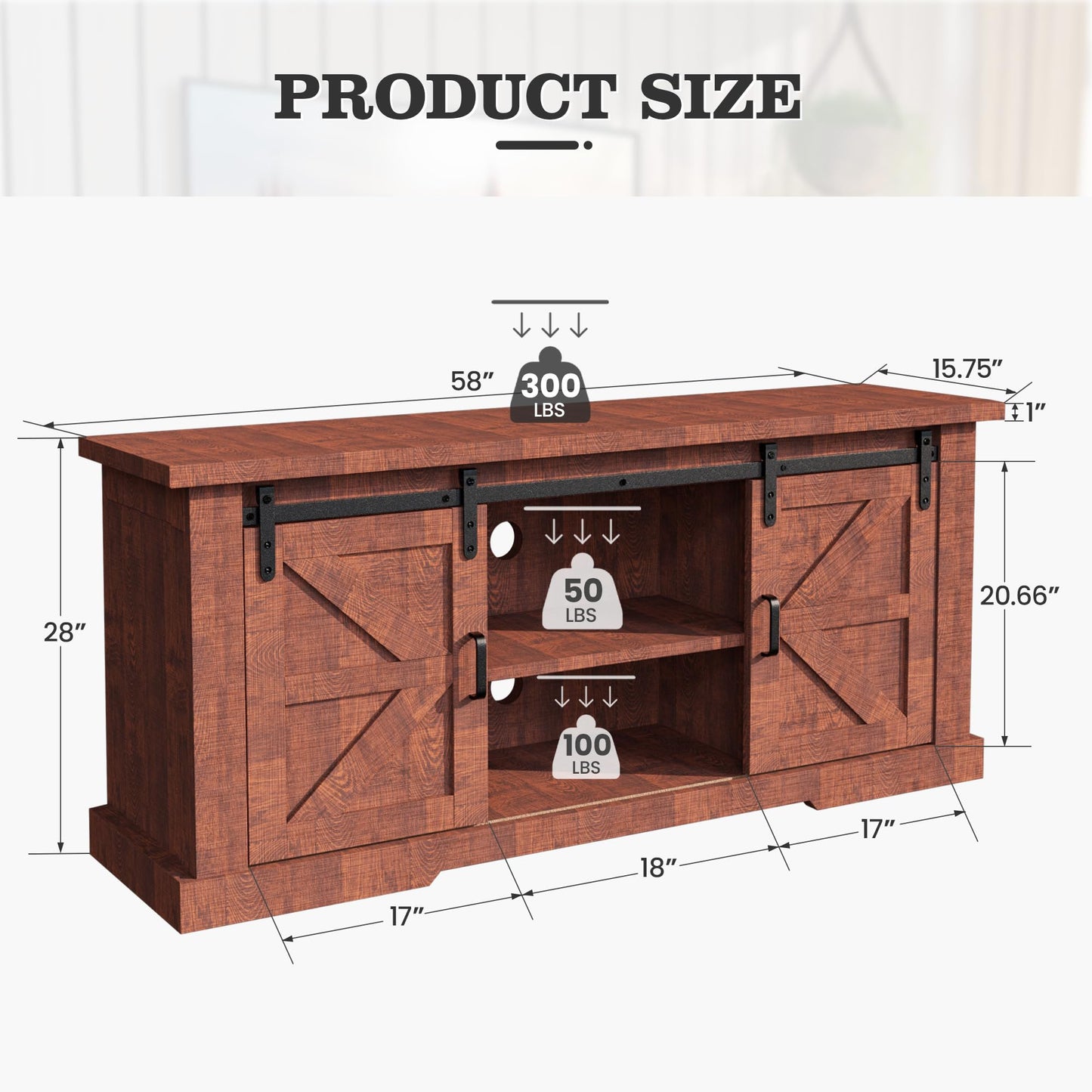 Farmhouse TV Stand for TVs up to 65+ Inch, Mid-Century Entertainment Center w/ Sliding Barn Doors and Storage Cabinets, Wood Rustic Media Console Table w/ Adjustable Shelf for Living Room, Barnwood