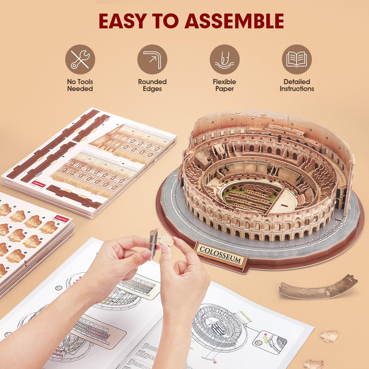 CubicFun 3D Puzzles for Adults Kids New Version Italy Rome Colosseum Jigsaw Puzzle DIY Building Model Kit Easter Gift for Boys Girls Age 10+, 163 Pieces Puzzles for Kids Ages 8-10 Easter Gifts CubicFun